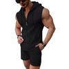 Moda Verão Nova Transfronteiriça Masculina Conjunto com Capuz Zíper Camiseta Colete Sem Manga Xadrez Shorts Conjunto de Duas Peças