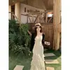 Vestido de alcinha com babados de bolinhas brancas para mulheres, muito bonito, início da primavera, cintura marcada, modelador, vestido justo ao corpo