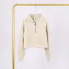 Moletom Lulu com Gola Alta e Meio Zíper com Etiqueta, Em Estoque Entrega Direta, Etiqueta Dourada, Zíper Dourado, Moletom Casual Solto Curto de Fleece