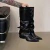 Botas Altas Chica Picante para Mujer Punta Fina Tacón Grueso Hebilla Hasta la Rodilla Botas Largas 2026 Otoño/Invierno Nuevo Estilo Callejero Botas para Pantalón