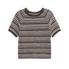 Aliexpress Comércio Exterior Transfronteiriço Roupas Europeias e Americanas Primavera 2025 Novas Blusas Casuais Soltas Gola Redonda Manga Curta Listrada