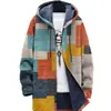 Chaqueta de Invierno Transfronteriza para Hombre con Forro de Felpa Estampado, Engrosada, Cortavientos, Manga Larga, Cremallera, Moda, con Capucha, Corte Holgado