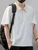 Camisa Polo de Manga Corta para Hombre con Bolsillo Estilo Americano, Camiseta de Verano de Alta Moda con Bloques de Color y Cuello Solapa, Camiseta de Manga Corta con Media Cremallera de Marca de Tendencia