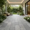 Adesivo de piso para azulejo de laje de imitação de couro azul pedra piso de renovação de piso retrô área de plantas verdes de jardim piso de plástico PVC autoadesivo