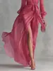Vestido Casual Retro Estilo Palacio de Primavera 2026 para Mujer con Cuello en V, Cintura de Corbata y Mangas Abullonadas Ensambladas
