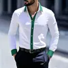 Camisa de Manga Larga Elástica con Bloques de Color para Hombre Casual de Negocios Camisa Antiplanchado Elástico en Cuatro Direcciones Top Cómodo