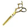 Tijeras de Peluquería Mango de Dragón Monstruo Color Dorado de 6.0 pulgadas, Tijeras para Cortar el Cabello, Tijeras Planas, Tijeras para Flequillo, Tijeras Entresacadoras