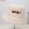 Sombrero de Pescador Cálido y Elegante, Decoración de Bordado de Letra Inglesa Simple de Color Sólido, Felpa, Cómodo, Cortavientos, Sombrero de Cubo Versátil