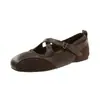 Nuevos Zapatos Planos de Ballet para Mujer 2026, Punta Cuadrada, Boca Baja de Otoño, Zapatos Mary Jane con Tira Cruzada, Estilo Retro de Moda