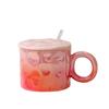 Taza de cerámica rosa de estilo coreano ins de alta apariencia con tapa cuchara corazón de niña hogar desayuno avena agua Taza