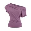 Coreano Nicho 25 Novo Estilo Design Estilo Igual de Zhao Lusi Elegante Ombro Inclinado Cintura Plissada Sexy Camiseta de Manga Curta