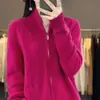 Cardigan de Tricô Feminino Novo Outono/Inverno 2026, Jaqueta Vintage com Zíper, Gola Alta Meia, Caimento Solto, Emagrecimento, Moderno
