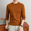 Tricô de Manga Longa Outono e Inverno Camada Base Masculina Suéter Gola Redonda Masculino Contém Lã Cor Sólida Quente Estilo Old Money Roupa Masculina