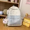 Mochila Fofa Simples Estilo Coreano para Mulheres, Grande Capacidade, Mochila Escolar Estudantil com Grafite Fofo, Mochila Doce e Versátil