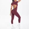 Macacão Europeu e Americano Novo Estilo Gola Aberta Zíper com Bojo Macacão de Manga Curta Lindo Macacão Esportivo de Fitness para as Costas Roupa Justa de Yoga