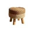 Taburete Tejido de Paja, Taburete Bajo Estilo Campestre, Taburete para Cambiar Zapatos de Ratán, Taburete con Asiento Tejido Engrosado, Taburete Pequeño de Madera, Taburete Redondo Creativo