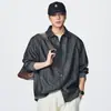 Chaqueta de mezclilla pesada para hombre, modelo primavera 2026, camisa a rayas con bloques de color, chaqueta de cuello camisero, camisa de marca de moda al por mayor