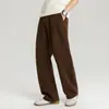 Calça casual masculina de lã, novo estilo de verão, caimento pesado, perna reta solta, calça comprida de corte curvo