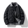 Chaqueta de plumón ligera de dos piezas con costuras falsas para jóvenes, nueva chaqueta corta holgada a cuadros para hombre a la moda.