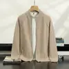 Nuevo cárdigan de cachemira con mangas raglán transfronterizo para hombre, chaqueta gruesa de cachemira con cremallera y cuello semi-alto, estilo business casual