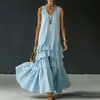 Outono de 2026 Novo Cruzamento Europeu e Americano Roupas Femininas Estilo Casual de Férias Simples Cor Sólida Solto Camadas Vestido