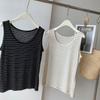 Chaleco a Rayas de Algodón y Lino para Mujer Verano 2024 Nueva Moda Cuello Redondo Holgado Adelgazante Delgado Sin Mangas para Usar por Dentro Moderno para Usar por Fuera
