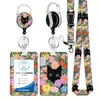 Ins Estilo Ilustración Flor y Hierba Aleación Hebilla Fácil de Tirar Insignia Porta Tarjeta de Identificación Conjunto Combinado Regalo para el Lugar de Trabajo