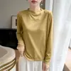 Top de tricô fino com gola semi-alta para mulheres, peça íntima, novo top base estiloso Outono/Inverno 2026, camiseta base branca
