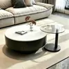 Mesa de café y mesa auxiliar de piedra sinterizada estilo lujo ligero italiano para sala de estar del hogar Mesa de té Vidrio templado Mesas de varios tamaños Diseño minimalista