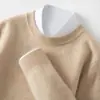 Suéter de Cachemira para Hombre Cuello Redondo Jacquard Engrosado 2026 Otoño e Invierno Nuevo Color Sólido Estilo Coreano Camiseta Base de Punto