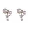 Brincos Europeus e Americanos Transfronteiriços Personalizados de Moda Suaves Versáteis com Estrela Cravejada de Diamantes Pérola Frente e Verso com um Toque de Luxo Leve e de Alta Qualidade