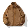 Jaqueta de Lã com Gola Alta Nova Moda Outono/Inverno 2026, Roupa Externa Estilosa, Espessa, Unissex, Lã Composta de Pelo Falso de Coelho