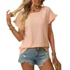 Amazon Mujer Europeo y Americano Transfronterizo 2025 Primavera y Verano Nuevo Color Puro Cuello Redondo Dulce Camiseta de Manga Corta Top Cut Out