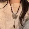 Collar de Cordón Tejido con Mariposa de Cerámica y Cuentas de Colores Nuevo Estilo Étnico Chino Antiguo Accesorios Cadena Ligera de Lujo para la Clavícula
