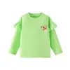 Suministro transfronterizo: Camiseta de manga larga para niña Otoño/Invierno 2026 con bordado de mariposa y floral, cuello redondo, ribete de encaje, camiseta básica para niños