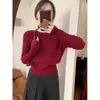 Suéter Base de Punto Rojo Redondo para Mujer Temporada Otoño Invierno Suave Pegajoso Capa Interior Suéter Delgado Top Corto