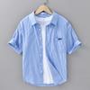 Camisa de Verano a Rayas de Manga Corta para Hombre Estilo Japonés Delgado Casual Camisa de Pulgadas Juvenil Holgada Fresca Sencilla Camisa de Hombre 8917