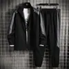 Conjunto de Dos Piezas Popular de Chaqueta Deportiva y Pantalones para Hombre, Temporada Primavera y Otoño 2025, Casual, Transfronterizo, Rayado, Cuello Alto, Cárdigan, Traje para Hombre
