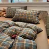 Juego de ropa de cama de algodón 100% grado A, estilo minimalista, que incluye sábana ajustable, funda de edredón y funda de almohada, perfecto para dormitorios, en un diseño simple y de algodón puro