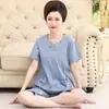Pijamas de Algodón para Mujer Verano Manga Corta Pantalones Capri Coreanos para Madres de Mediana Edad y Mayores Lujo y Noble Talla Grande Traje de Ropa para el Hogar