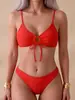Biquíni Duas Peças Europeu e Americano Cor Sólida Cordão Feminino Sexy Costas Nuas Slim-Fit Moda Praia Casual de Férias