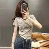Camiseta Manga Curta Color Block Doce e Cool Estilo Europeu Slim Fit para Mulheres, Nova Popular Verão 2026 Top Emagrecedor