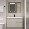 Set de gabinete para lavabo de baño estilo crema para espacios pequeños, lavabo cerámico integrado para uso doméstico
