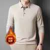 Ropa nueva para hombres de mediana edad y mayores, con forro polar, engrosada, camiseta transpirable, otoño e invierno, cuello camisero, camiseta POLO de manga larga, top casual holgado