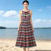 Foto Real de Vestido Estilo Étnico 2026, Nuevo Vestido de Algodón y Seda con Cinturón para Mujer de Verano y Otoño, Vestido de Tirantes, Vestido de Playa