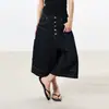 Calça Shorts Jeans Preto Cropped Desconstruída Estilo Americano com Botões para Homens e Mulheres, Novo Estilo de Rua Solta de Perna Larga
