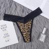 Roupa Íntima Sexy de Renda para Mulheres Estampa de Leopardo Combinação Seda Gelo Sem Costura Roupa Íntima Feminina Recortada Cintura Baixa Cuecas Sexy Algodão Entrepernas