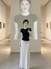 Falda de Acetato Manga Corta Conjunto de Principios de Verano Estilo Coreano Traje de Dos Piezas para Mujer 2026 Nueva Falda Larga Única de Verano para Mujer