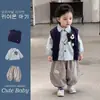 Conjunto de tres piezas estilo preppy para niños, linda camisa de cachorro y chaleco para niños pequeños, ropa elegante de otoño para bebés
