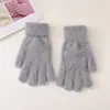 Novo estilo pelúcia imitação de pelo de coelho ins luvas de inverno femininas forradas com fleece quentes fofas à prova de frio cor sólida cinco dedos inverno